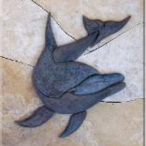 Carved Stone Splash Mural Dolphin 156x186