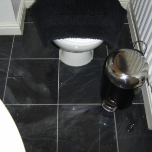 Marble floor, had to cut around sanitary fittings due plumbing constrants, new build.