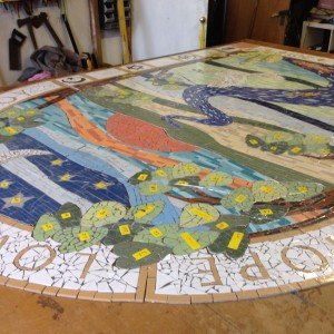 Completed mosaic in the workshop