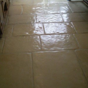 Classical Flagstones.  Had gone matt and filthy.  Deep cleaned and LTP Ironwax Satin applied.