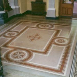 Belfast 1 Mosaic floor in Belfast Harbour most of the floor sections had lifted in a typical dome fashion. we used a pressure gun to inject an ardex adhesive under the affected areas we re-fixed approx 40-50 sq mtres a day. beating any other Co for time scales.