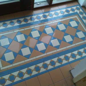 Private House Porch floor done in Original Style - Fotheringhay pattern with Browning border.