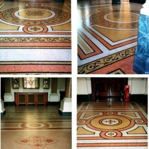 Belfast Harbour mosaics over 120 sq metres were lifted and restored and then all the floors were cleaned & sealed.