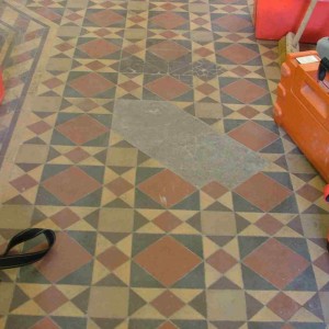 K TH main floor filled in patch of sand&cement this was removed and restored with reclaim & new tiles