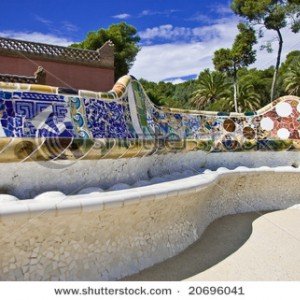 stock photo the famous mosaic tiled seat bench on the plateau of park guell styled by antonio gaudi 20696041