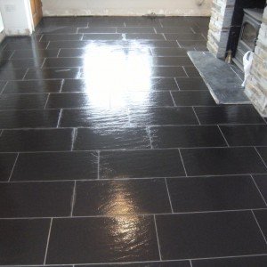 Finished fully tiled in a broken brick bond pattern