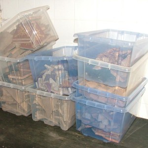 Boxes of tiles prior to cleaning murray.