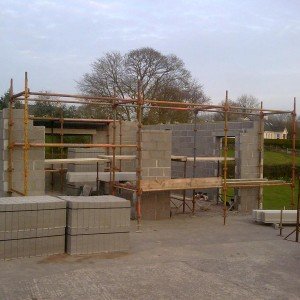 Garage front under construction