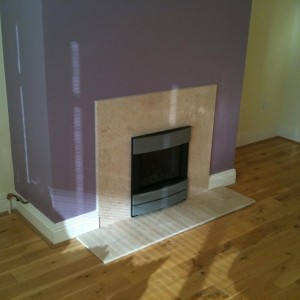 Crema Suede fireplace