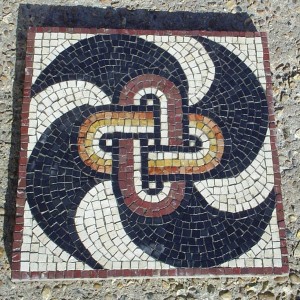 Swastika-peltae pattern with central knot. marble mosaic on a paving slab, 400mm x 400mm