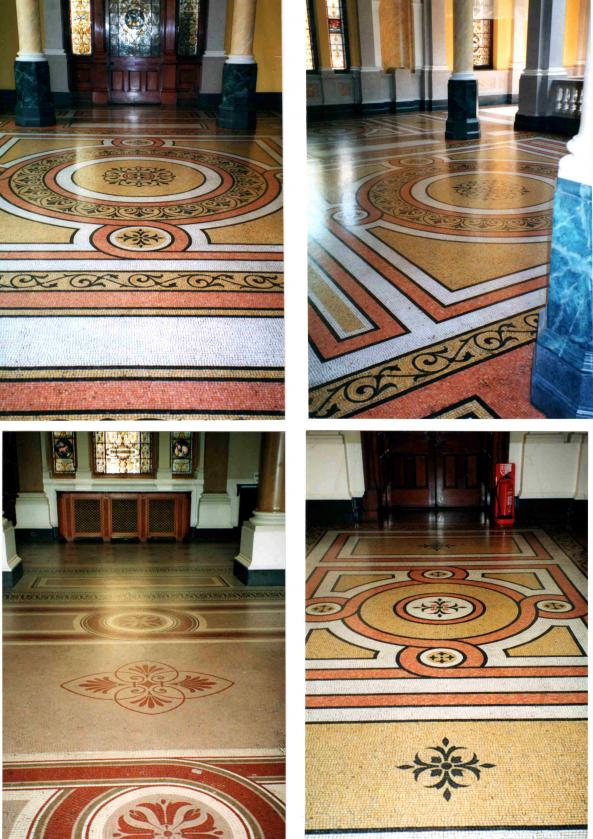 Belfast Harbour mosaics over 120 sq metres were lifted and restored and then all the floors were cleaned & sealed.