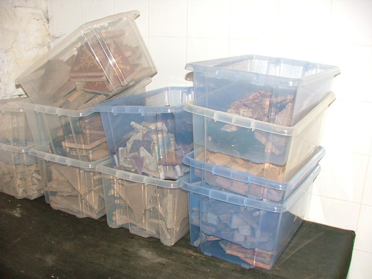 Boxes of tiles prior to cleaning murray.