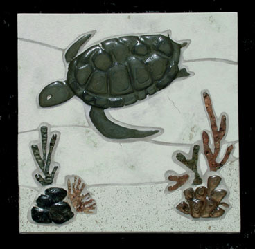 Carved Tile Mural TURTLE RE