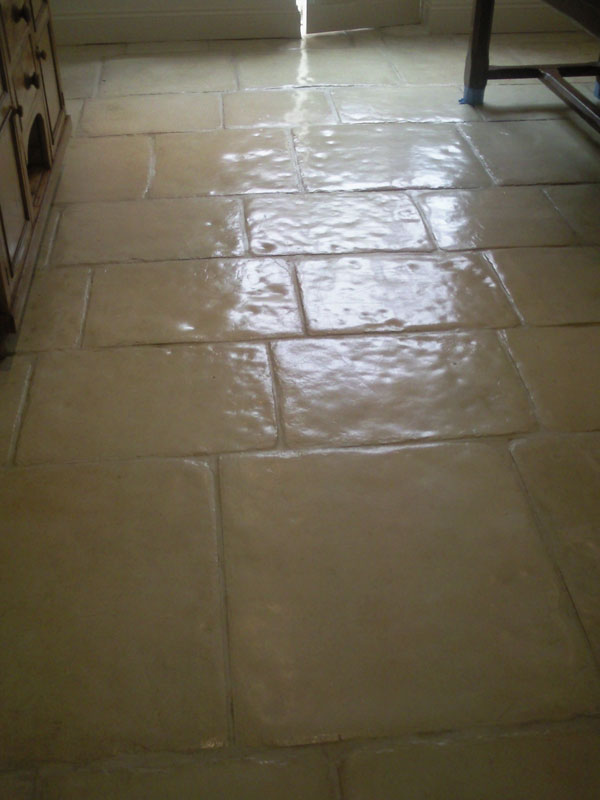 Classical Flagstones.  Had gone matt and filthy.  Deep cleaned and LTP Ironwax Satin applied.