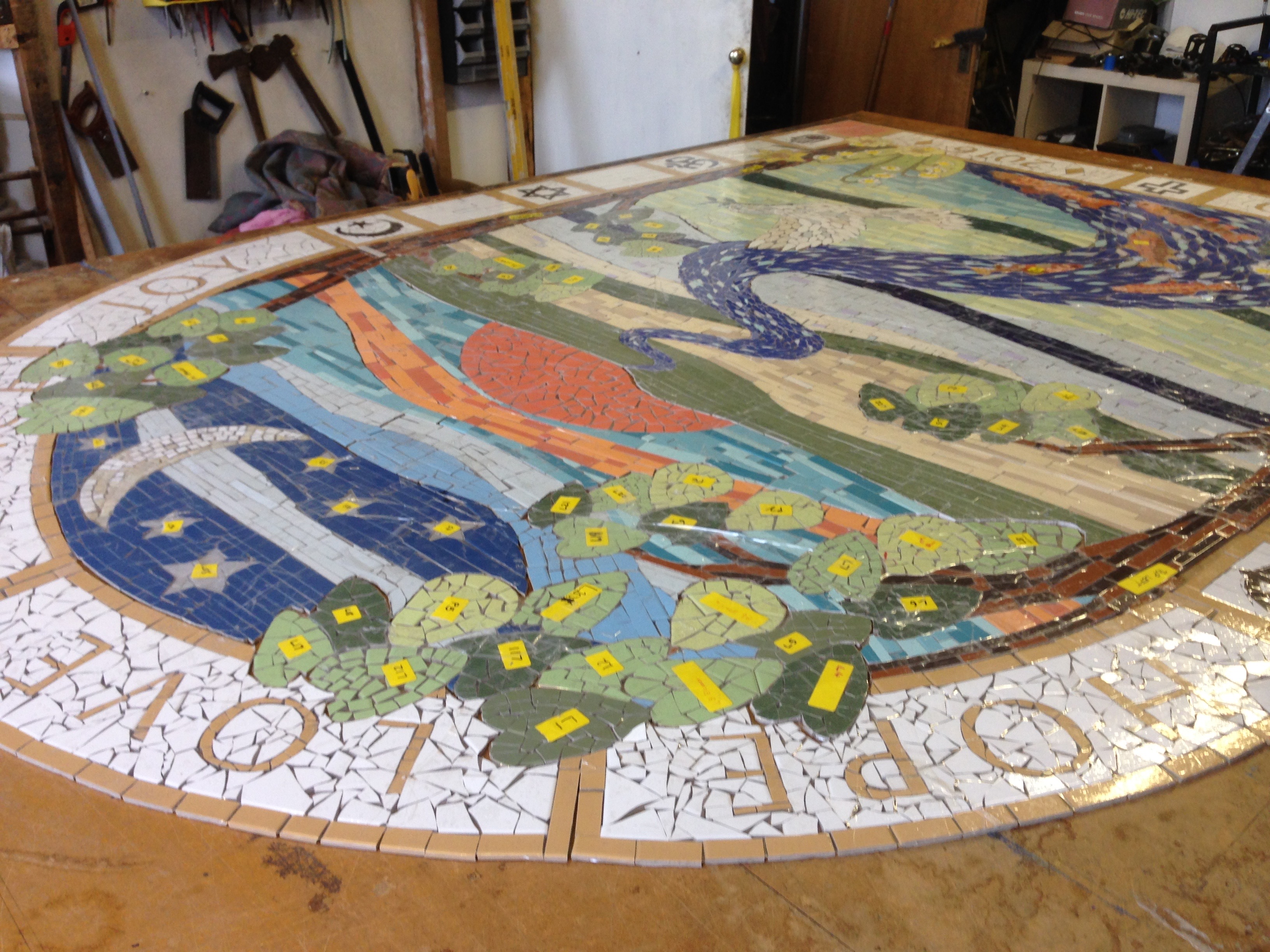 Completed mosaic in the workshop