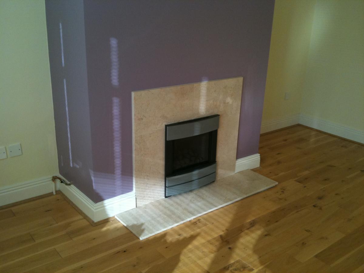 Crema Suede fireplace