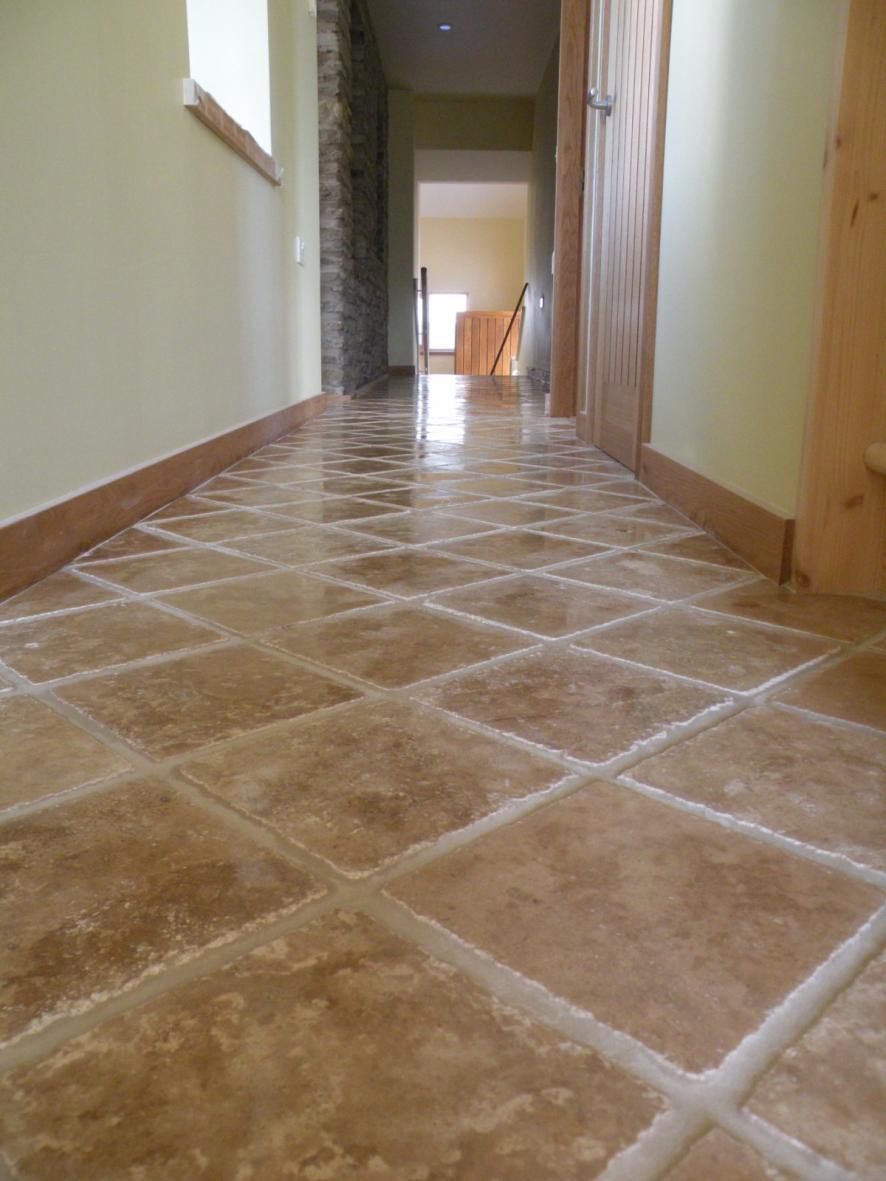 Fired Earth Tumbled Travertine corridor