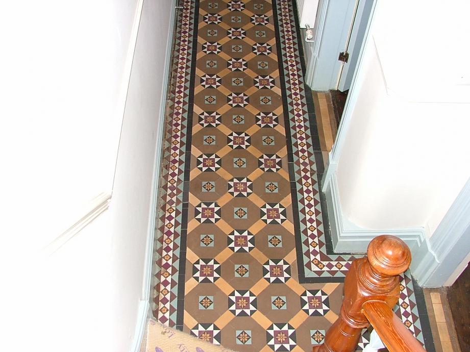 kateafter Lovely little encaustic & geometric removed tiles from small porch to restore floor  an idiot had cut floor to put central heating pipe in.