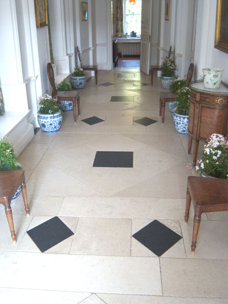 Lutyens designed corridor.  Limestone and slate inserts.  Cleaned and sealed, and buffed to a good finish.