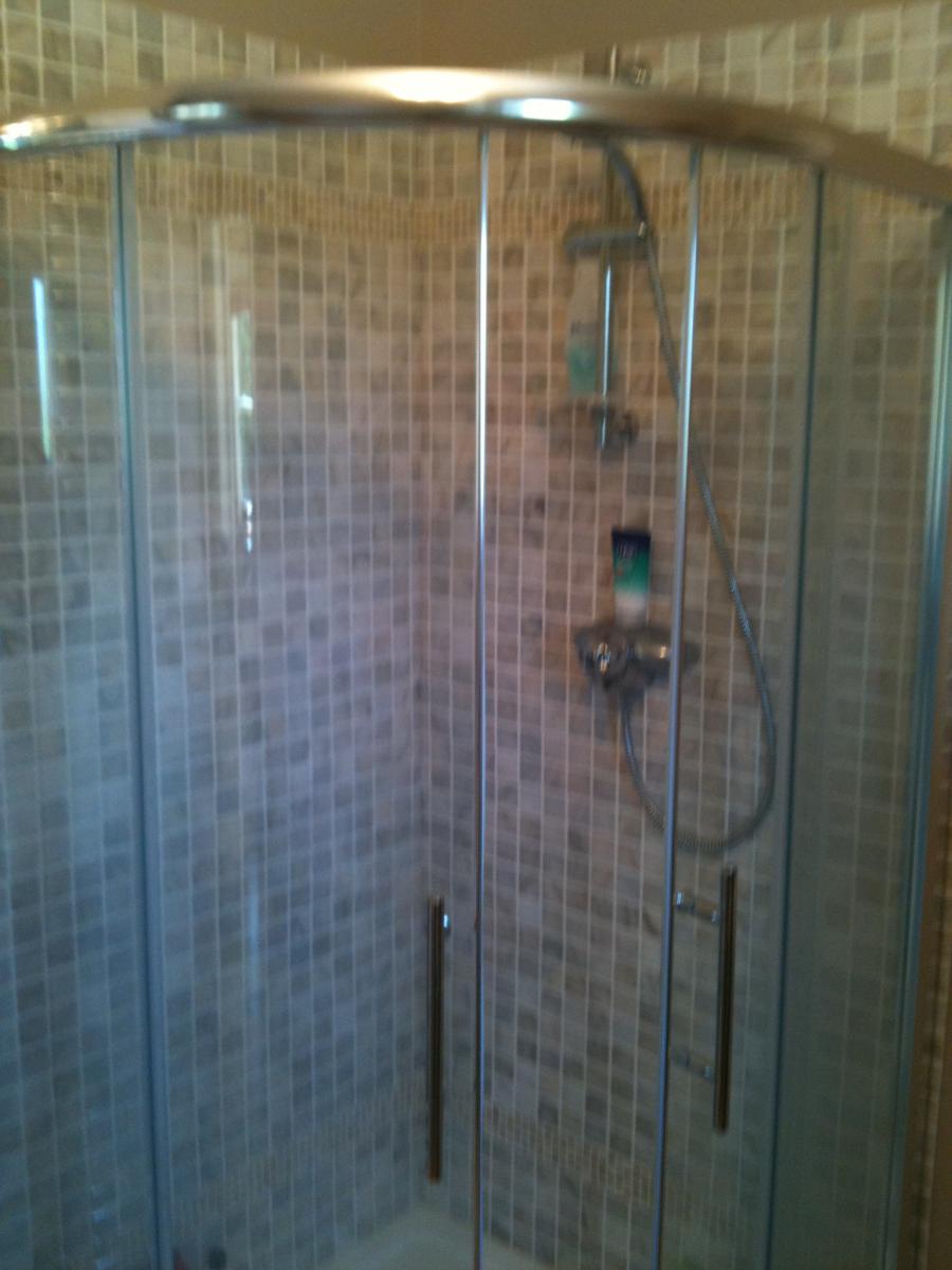 Main En suite: Silver marble with scabos mosaic