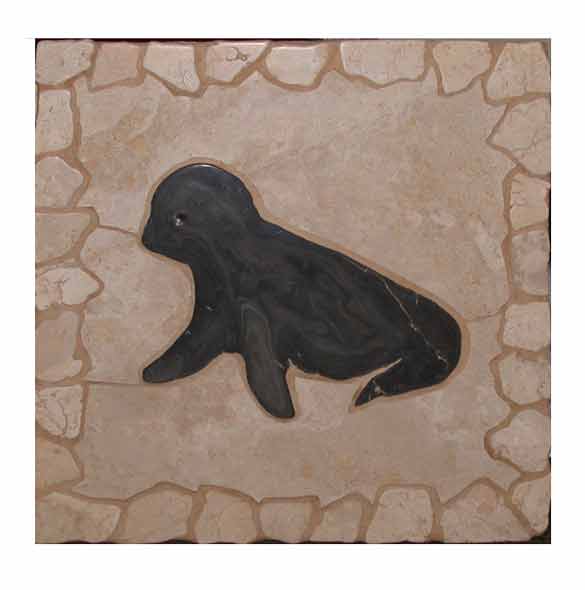 Monk seal random tile mural