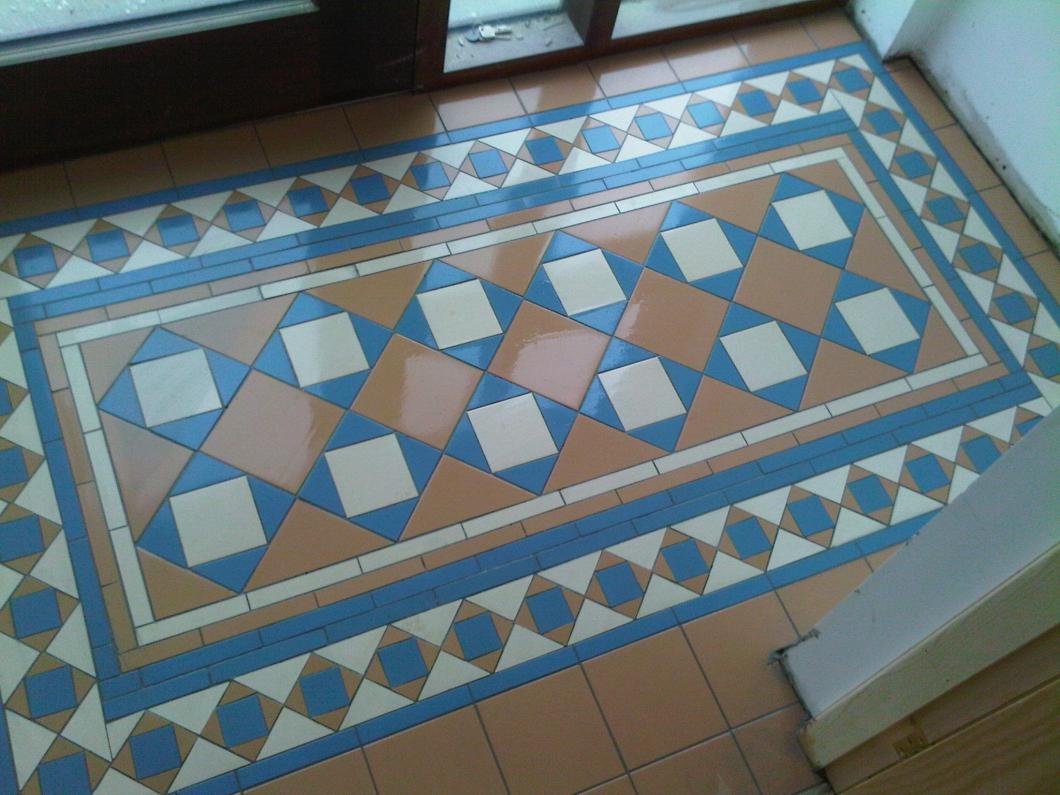 Private House Porch floor done in Original Style - Fotheringhay pattern with Browning border.