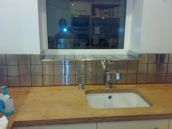 stainless steel coated mosaic splashback