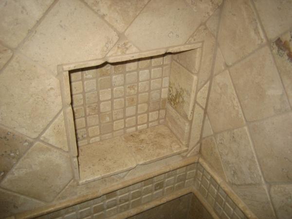 The Orsborn's Custom Shower, Arlington, TEXAS. Mexican Travertine.