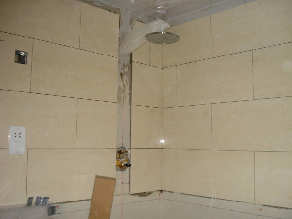 Tiling around shower with space for mosaic