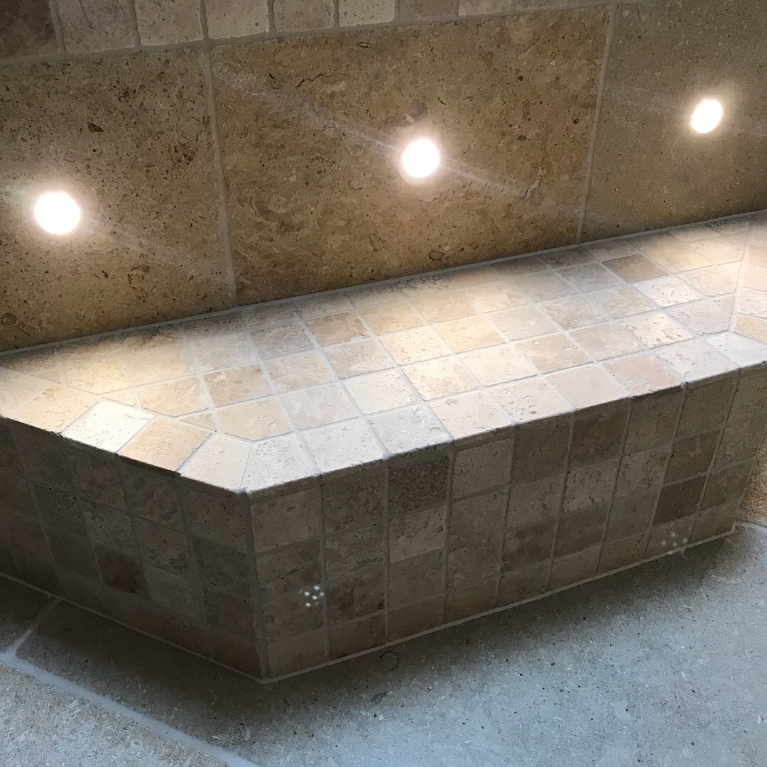 Travertine mosaic step